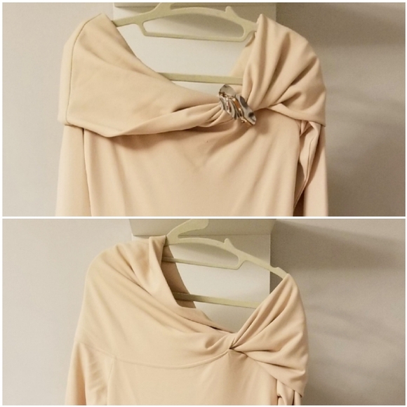 Elegant Cream Off-Shoulder Dress - Picture 6 of 12